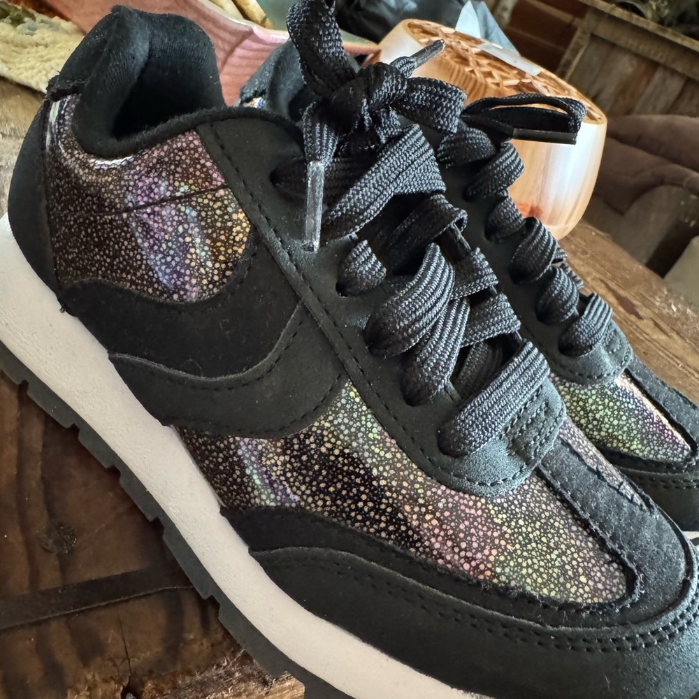 Cat & Jack Black Sneakers with Iridescent Accents